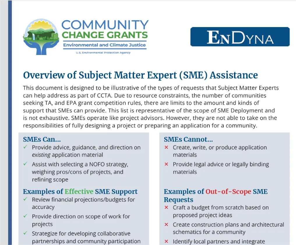 Subject Matter Experts Assistance Fact Sheet