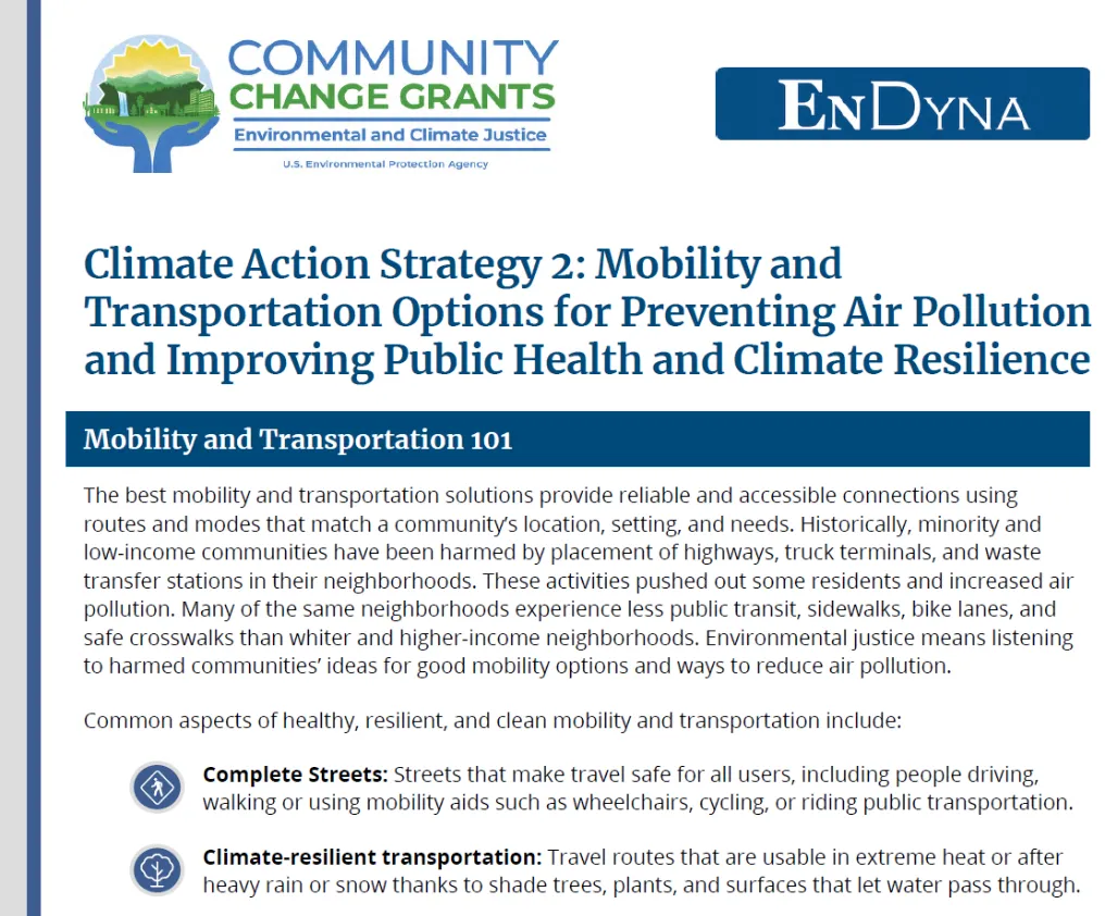 Climate Action Strategy 2: Mobility and Transportation Options for Preventing Air Pollution and Improving Public Health and Climate Resilience