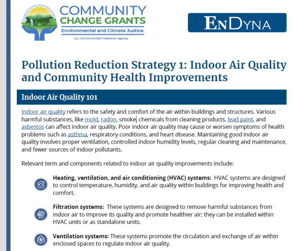 Pollution Reduction Strategy 1: Indoor Air Quality and Community Health Improvements