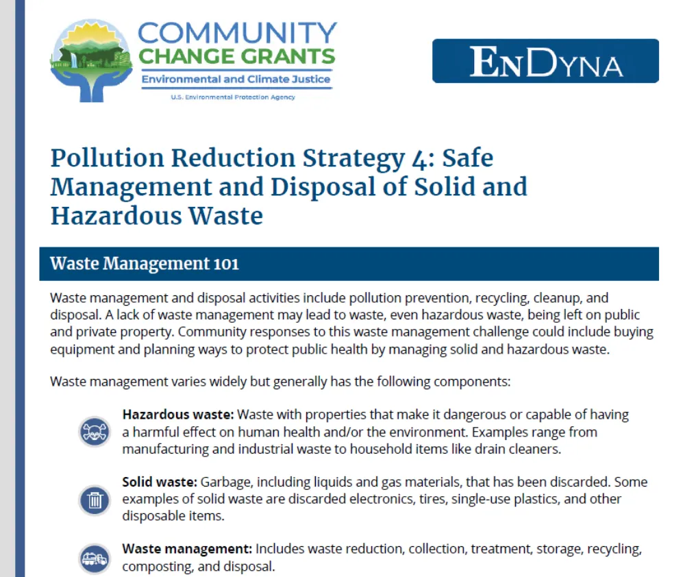 Pollution Reduction Strategy 4: Safe Management and Disposal of Solid and Hazardous Waste